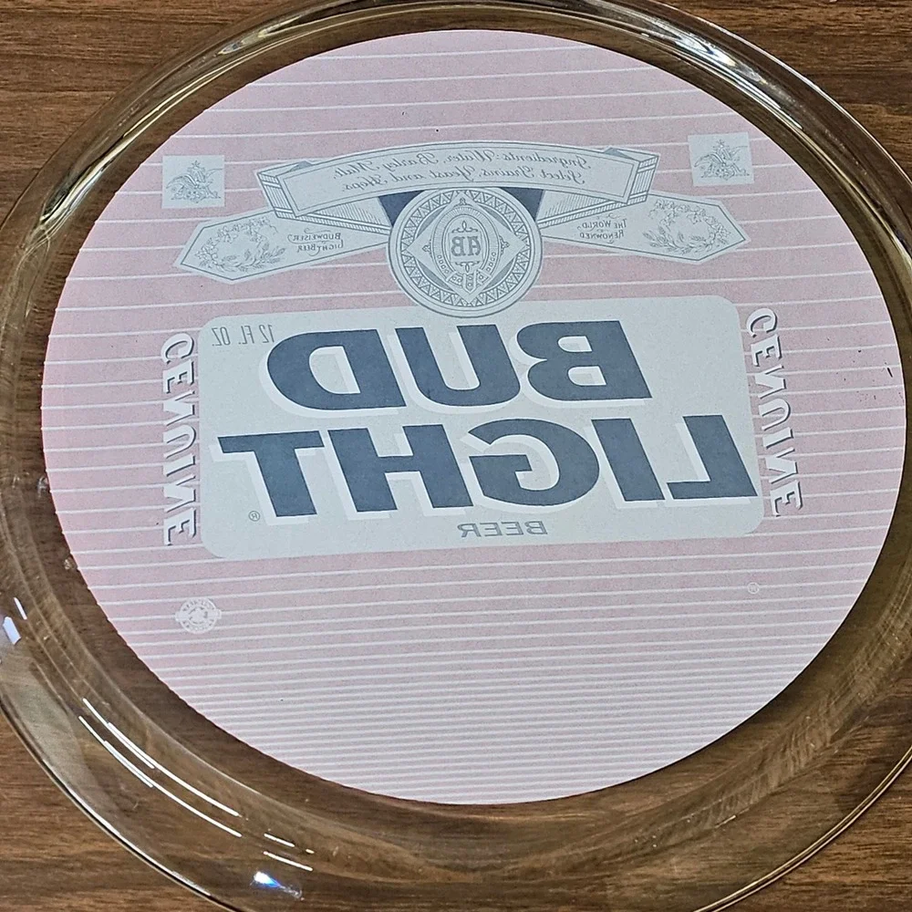 Bud Light Beer‎ Genuine Glass Tray Advertising Collectible Round 13 inch